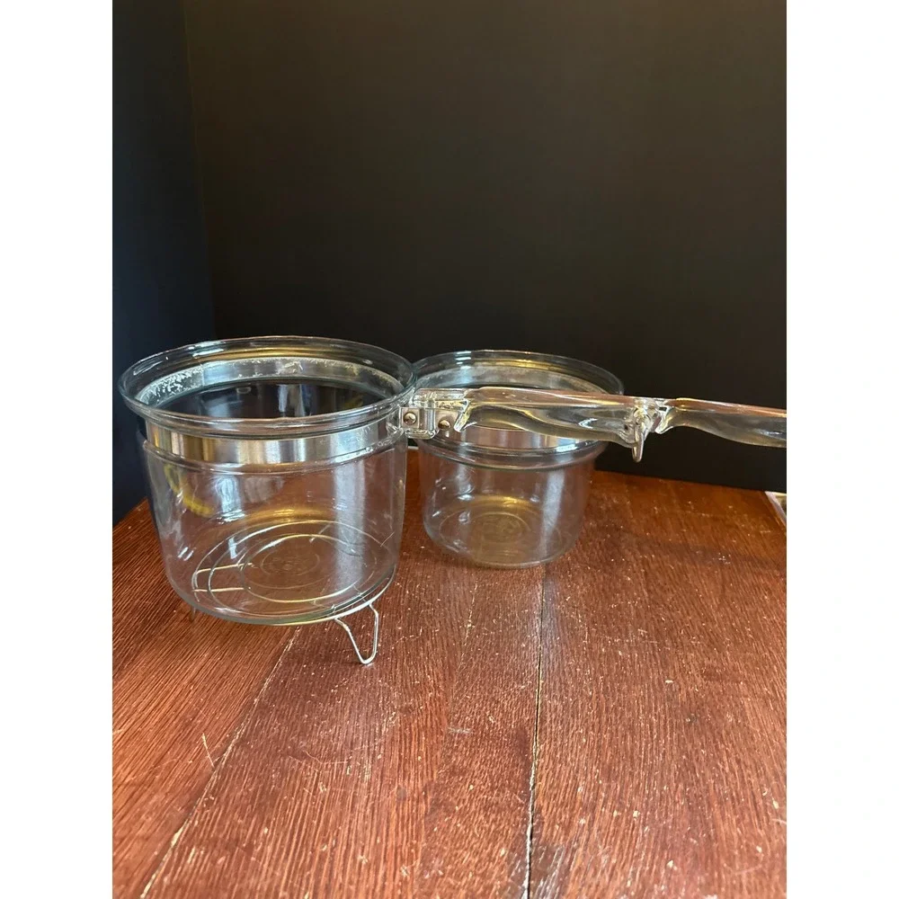 Pyrex Flameware Glass Double Boiler 1.5 Quart 6283 L Clear Cookware Set USA